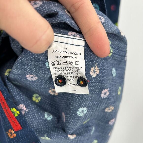 LUCHIANO VISCONTI Navy Blue Rainbow Flower Long Sleeve Button Up Dress Shirt XL - Picture 7 of 7